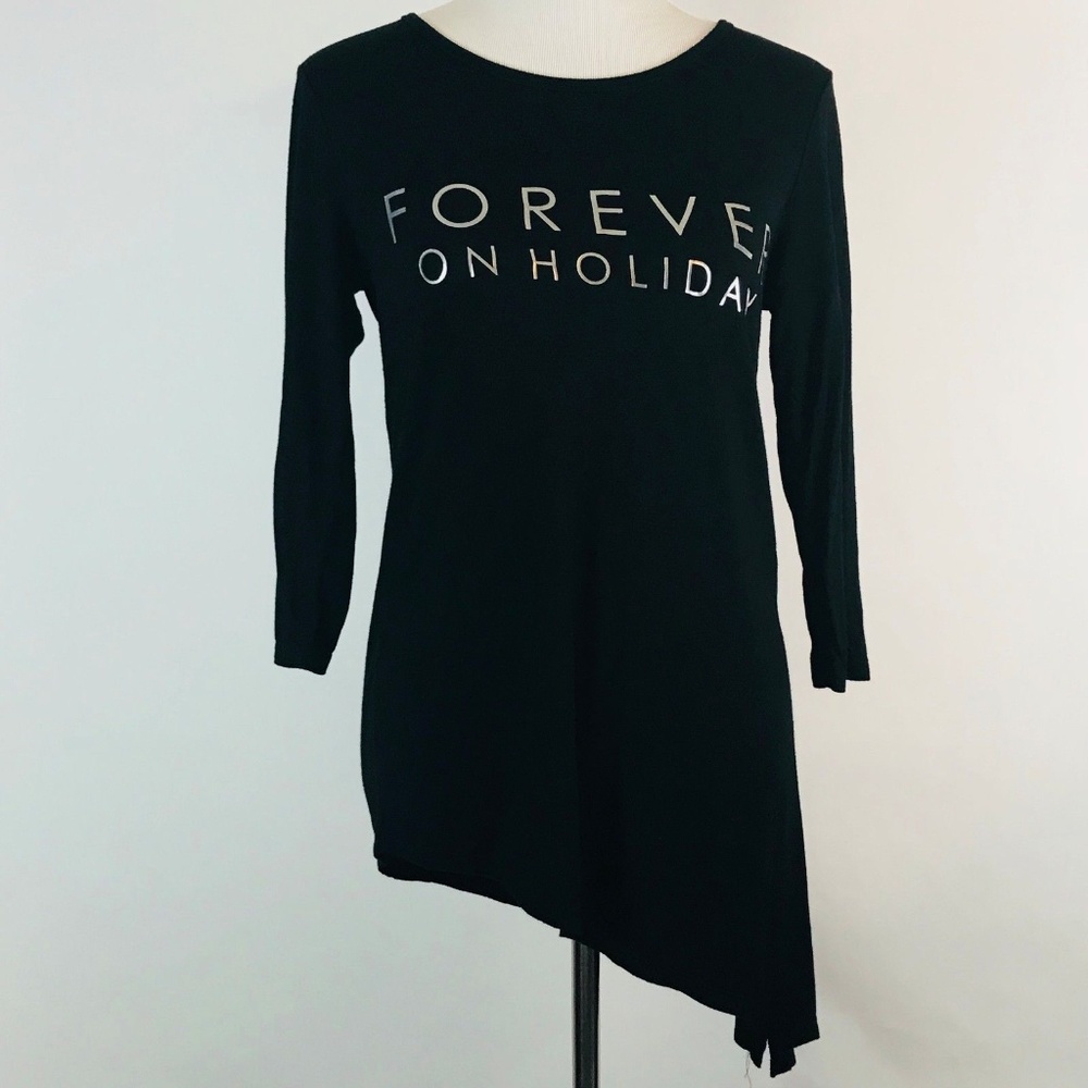 Apt 9 Black Tunic Shirt "Forever on Holiday" SM
